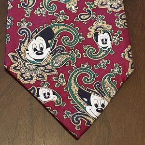 Balancine Presents The Tie Works By Disney Burgundy Green Silk Made In USA ￼
